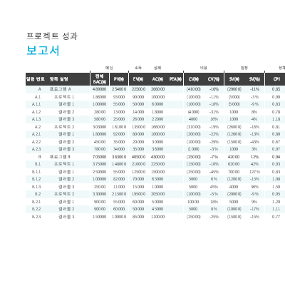 프로젝트 성능 보고서 프로젝트 성능 보고서